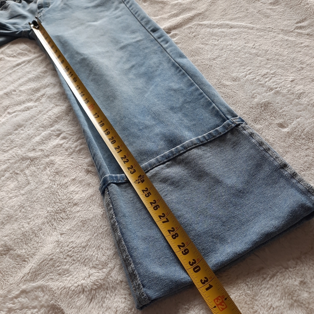 Wide Leg Blue Jeans Mega Cuff By Shein Size 28/30 Mid-High Rise Light Wash - Picture 7 of 14
